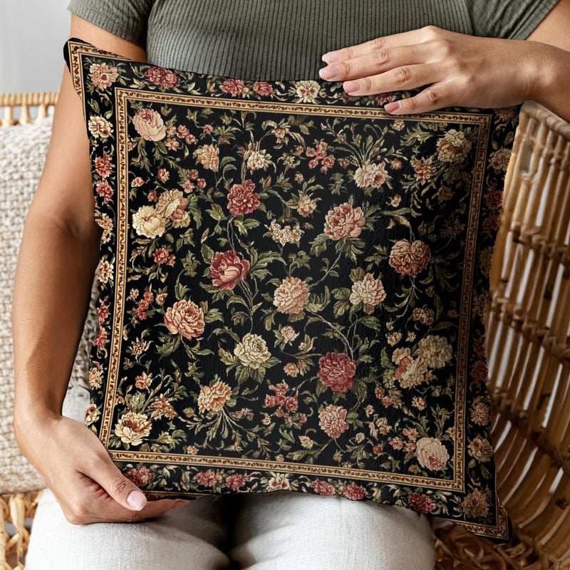 RBAFAO Bohemian Pillow Covers | Vintage Floral & Carpet Design | Double Sided Blue White Decorative Pillowcases for Couch, Bed | Indoor Outdoor Boho Home Decor (Black, 18x18inches) - Image 5
